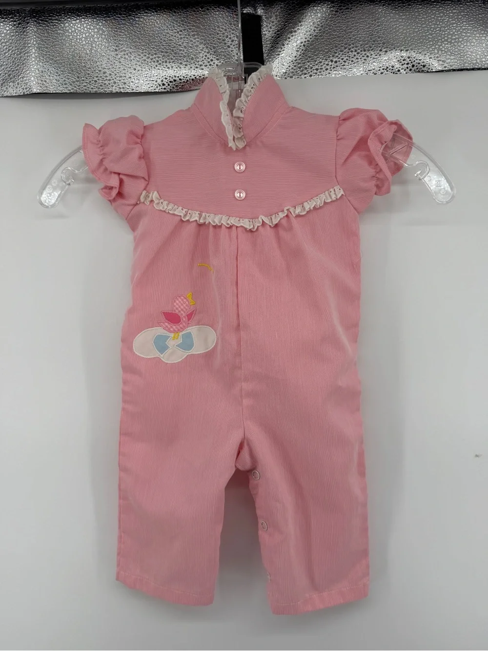 VTG Grandmillennial Cottagecore Coquette Thomas Pink Stripe Ruffle Romper 6-9M